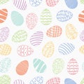 Seamless easter day egg pattern with hand drawn traditional christian colorful eggs randomly falling on white background vector il